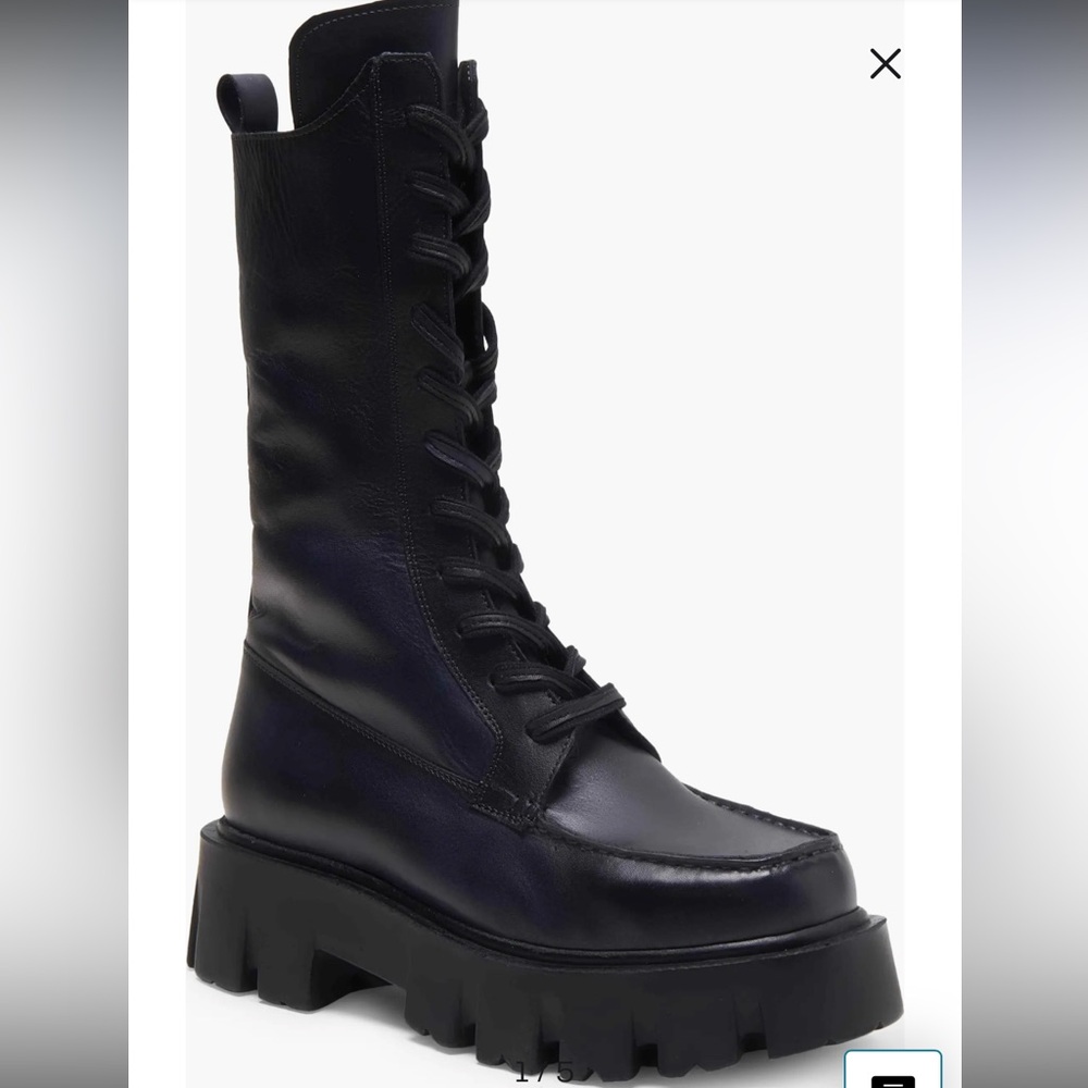 Free People Jones Lug Sole Combat Boot Size 7 Leather BlacK NEW - Picture 13 of 15